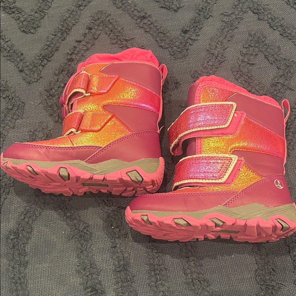 Lands' End Kids Pink Glitter Winter Boots with Velcro